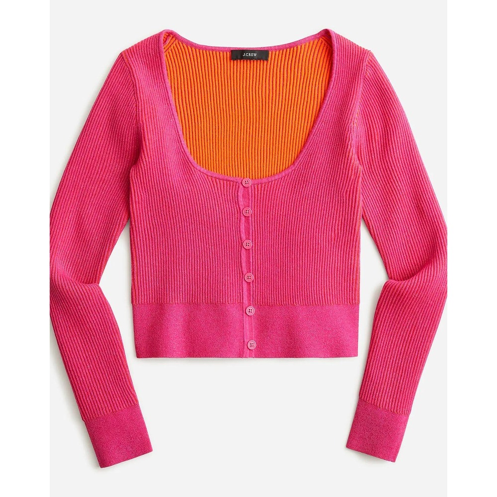 J.‎ Crew Women's Scoopneck Stretch Cardigan Top Begonia Orange Pink Ribbed- M